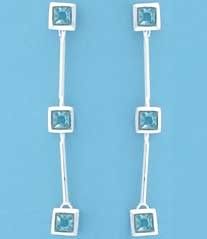 SPC 3 STONE SQ.BLUE CZ HINGED BAR DROPS=