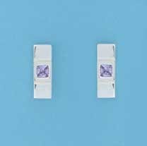 SPC SQ.PURPLE CZ SET RECT.STUD EARRING =
