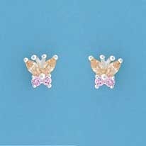SPC 8mm YELLOW/PINK CZ BUTTERFLY STUDS =