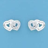 SPC CZ CHANNEL SET DOUBLE HEART STUDS  =