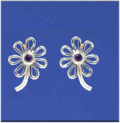 SPC PURPLE CRYSTAL/WIRE LOOP FLOWER STUD