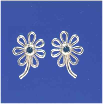 SPC BLUE CRYSTAL/WIRE LOOP FLOWER STUDS