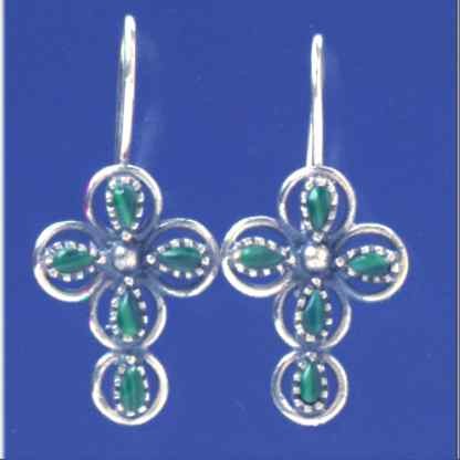 SPC BLUE/GREEN STONE FANCY CROSS DROPS -