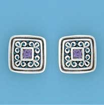 SPC SQ.PURPLE CZ FILLIGREE SQ.STUDS    =