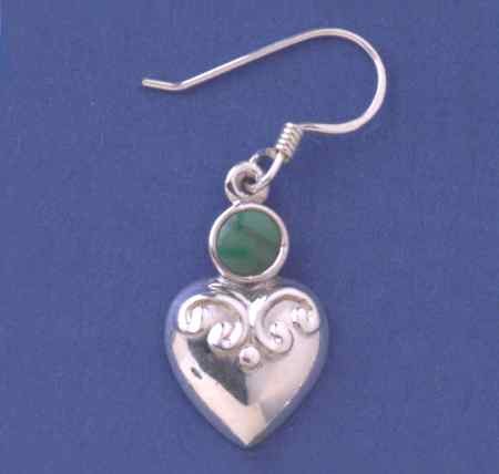 SPC EMBOSSED HEART MALACITE DROP EARRIN-