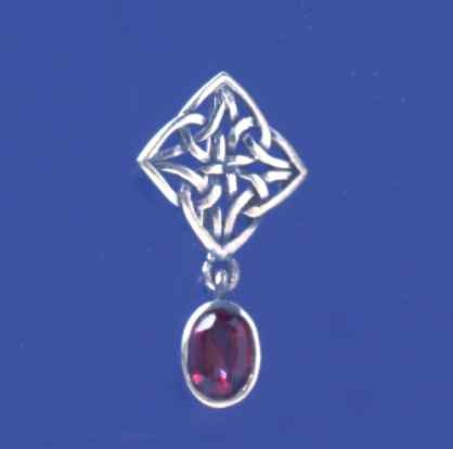 SPC CELTIC STUD WITH 8x6 GARNET DROP