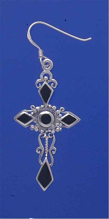 SPC ONYX FANCY CROSS DROP EARRING      =