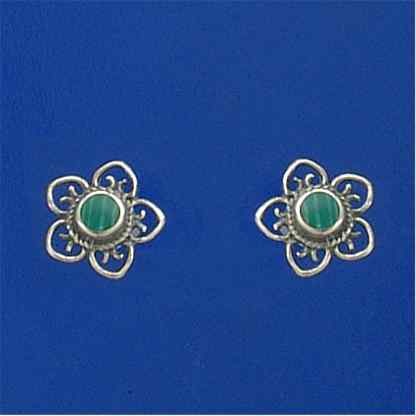 SPC FILIGREE MALACITE FLOWER STUD