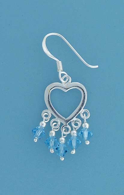 SPC HEART/BLUE CRYSTAL DROP EARRINGS   =