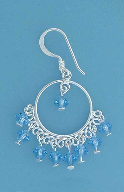 SPC HOOP/BLUE CRYSTAL DROP EARRINGS