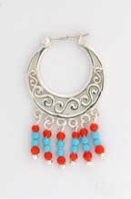 SPC CUTOUT SCROLL CREOLES-RED/BLUE BEADS