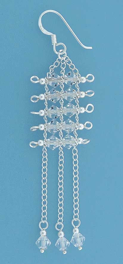 SPC WHITE CRYSTAL/CHAIN DROP EARRINGS