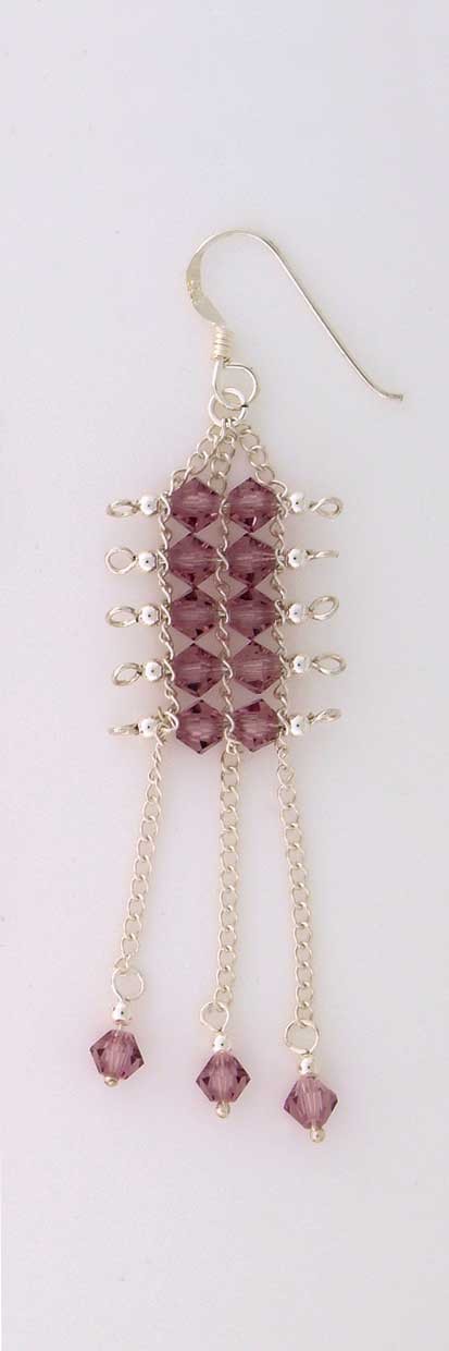 SPC PURPLE CRYSTAL/CHAIN DROP EARRINGS