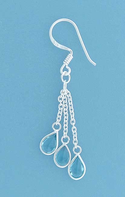 SPC 3 TEARDROP BLUE STONE CHAIN EARRINGS