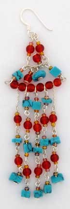 SPC SQ.TURQ/ RED BEAD DROPS