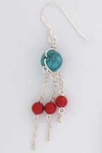 SPC TURQ BEAD/RED BEADS DROP EARRINGS