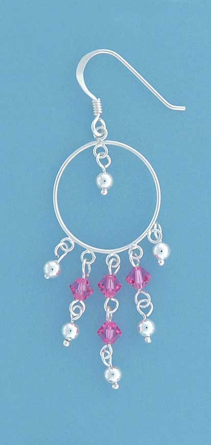SPC CIRCLE DROP EARRING/PINK CRYST.BEADS