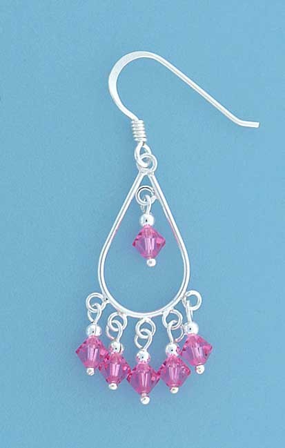 SPC TEARDROP DROP EARRING/PINK CRYSTALS