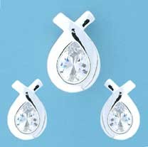SPC CZ TEARDROP X-OVER STUD/PEND.SET   =