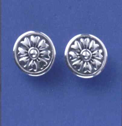 SPC 12mm ROUND OXIDISED FLOWER PATT.STUD