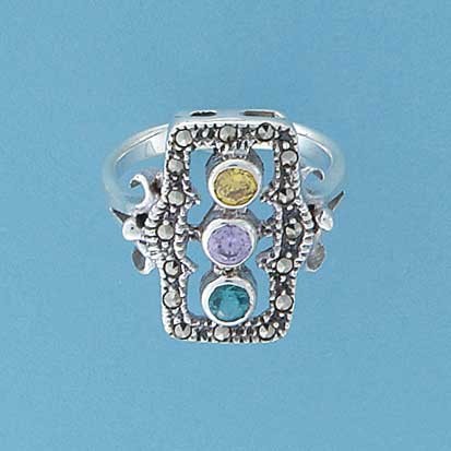 SPC SQ.TOP MULTI COL CZ MARCASITE RING