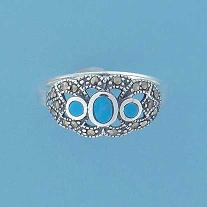 SPC 3 OVAL TURQUOISE/MARCASITE RING