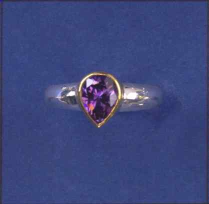 SPC TEARDROP PURPLE CZ/PLATED BEZEL RIN-