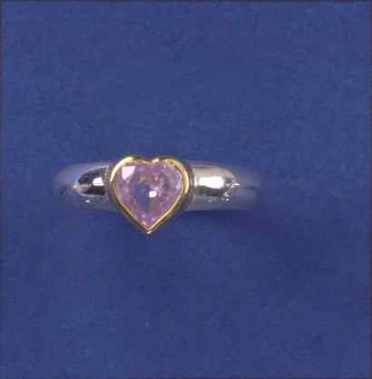 SPC 7mm PINK HEART CZ PLATED BEZEL RING