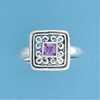 SPC SQ.PURPLE CZ FILIGREE TOP RING