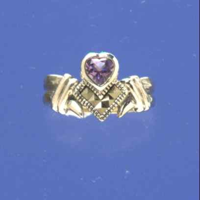 SPC DBLE BAND MARC V AMETHYST HEART RIN-