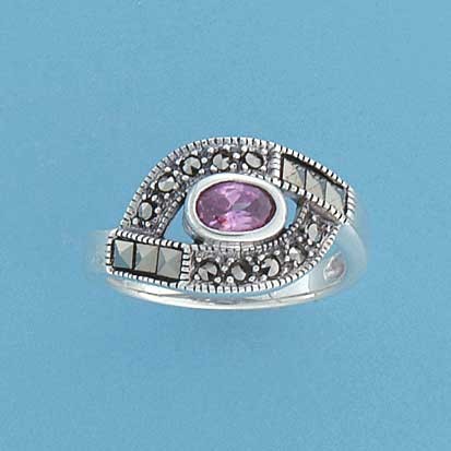 SPC PINK CZ/MARCASITE CROSSOVER RING