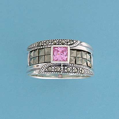 SPC SQ.PINK CZ/MARCASITE BAND