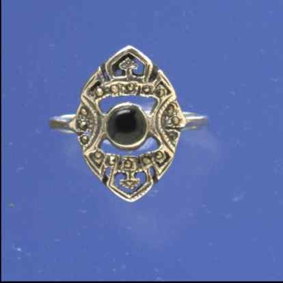 SPC 4mm ROUND ONYX MARCASITE SET RING