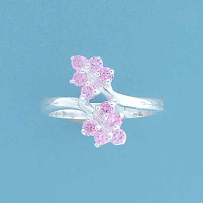 SPC PINK CZ TWO LEAF CROSSOVER RING    =