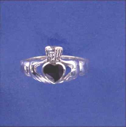 SPC ONYX/TURQ/PAUA CLADDAGH RING