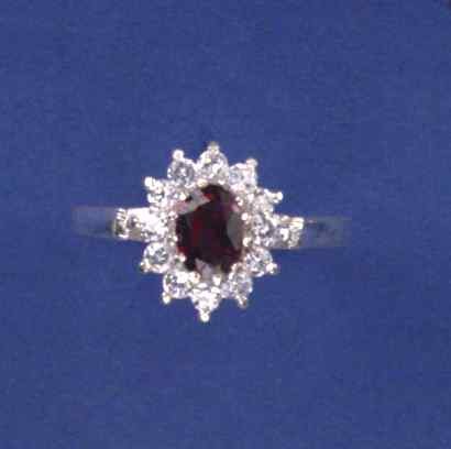 SPC GARNET/CZ OVAL CLUSTER RING        =