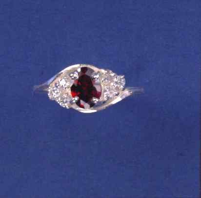 SPC GARNET/CZ FANCY CLUSTER X-OVER RING