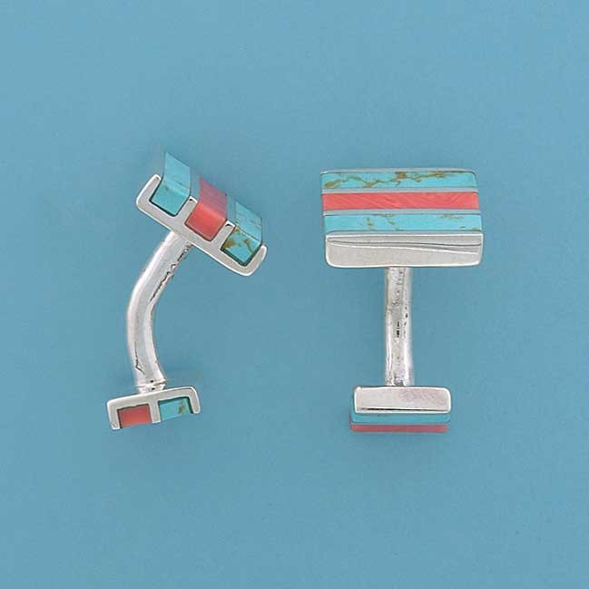SPC BLUE/PINK STRIPE INLAID CUFFLINKS
