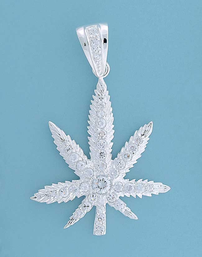 SPC CZ SET MARUJUANA LEAF PENDANT-BLING=