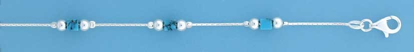 SPC ROUND BOX BRAC.WITH 4 SQ.TURQ BEADS=