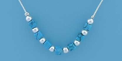 SPC ROUND BOX CHAIN WITH 7 SQ.TURQ BEADS
