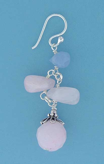 SPC PINK/BLUE REAL STONE DROP EARRINGS =