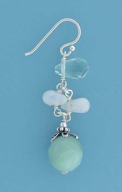 SPC WHITE/GREEN REAL STONE DROP EARR.  =