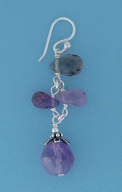 SPC SMOKEY TOPAZ/AMETHYST DROP EARRINGS=