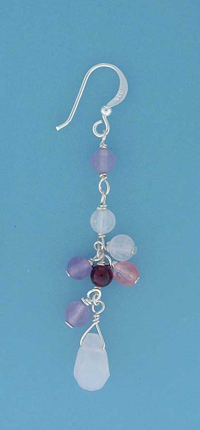 SPC PINK/PURPLE REAL STONE DROP EARRINGS
