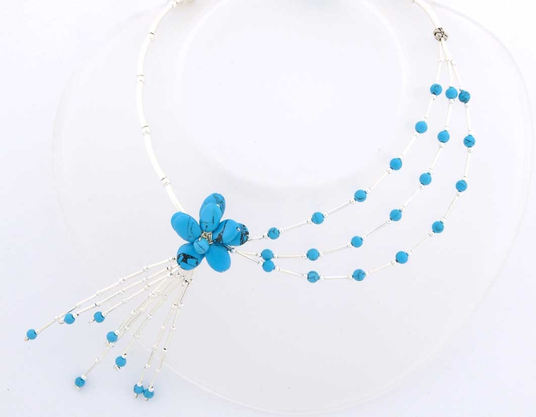 SPC TUBE NECKLACE/RECON.TURQ FLOWER