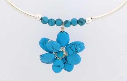 SP TURQ BEAD TUBE NECKLACE/TQ.FLOWER
