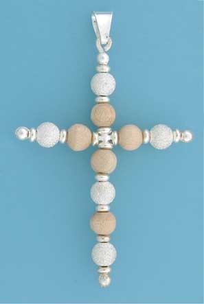 SPC 60x45mm WOOD BEADS/LASER BEAD CROSS