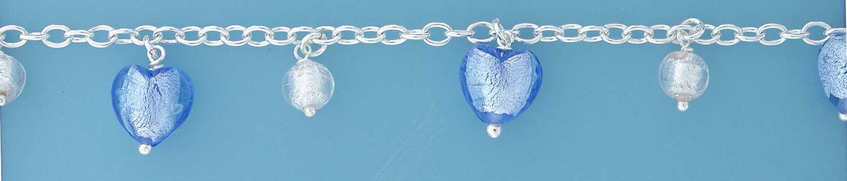 SPC BLUE HEARTS/WHITE BEADS MURANO BRAC=