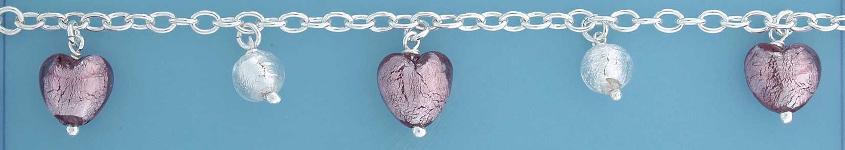 SPC PURPLE HEART/WHITE BEAD MURANO BRAC=